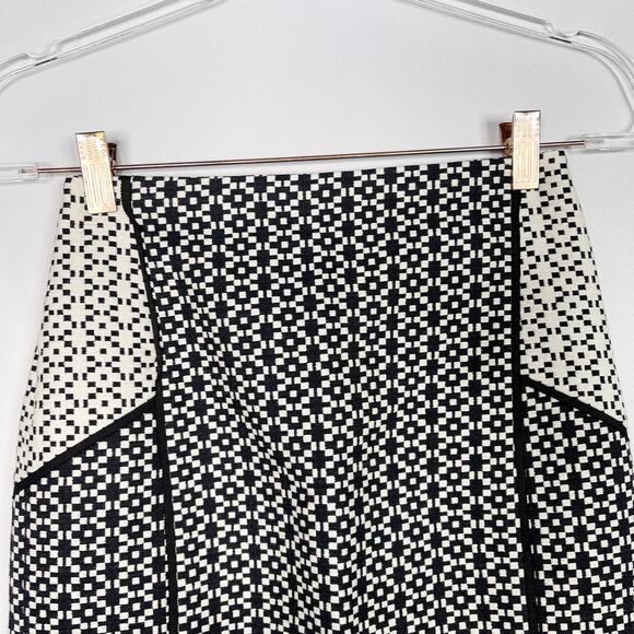 J Crew Size 00 Lux Paneled Black Cream Geometric Jacquard Pencil Skirt Cotton - Picture 5 of 13